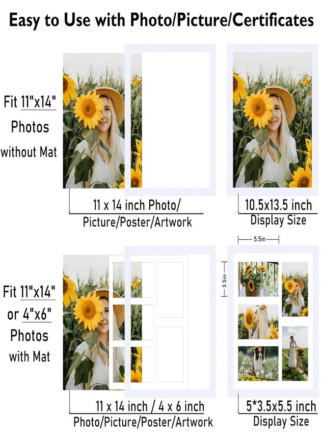 JCJMY 11x14 Collage Picture Frame with Mat, Display 5 Pcs 4x6 Photos or 11x14 Picture, Five Opening 4x6 Picture Frame Collage for Wall Hanging, Lightweight 4 x 6 Multi Photo Frame, White - Image 3